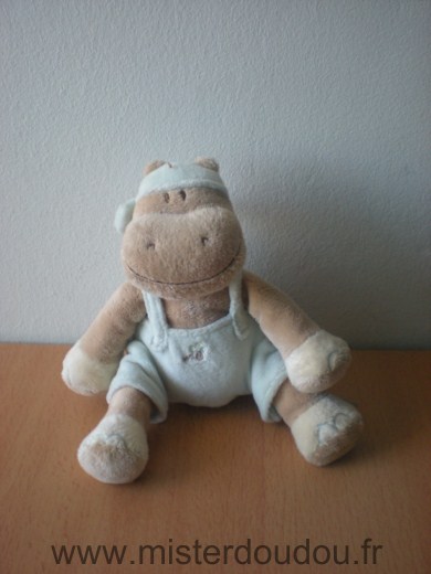 Doudou Hippopotame Noukie s Beige salopette bleue 