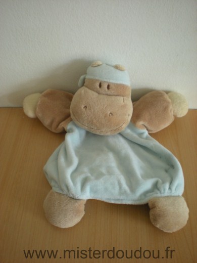 Doudou Hippopotame Noukie s Hippolyte beige bleu motif palmier 