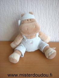 Doudou Hippopotame Noukie s Marron salopette bleue 