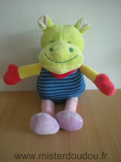 Doudou Hippopotame Playkids Bleu raye rose vert jaune 