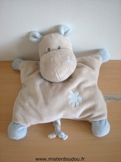 Doudou Hippopotame Prémaman Beige bleu Semi plat