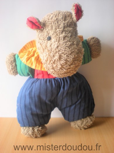 Doudou Hippopotame Sigikid Bleu rouge vert 