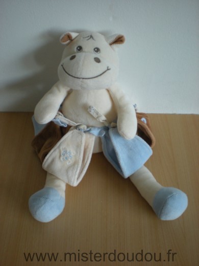 Doudou Hippopotame Takinou Ecru jupe à franges bleu marron beige 