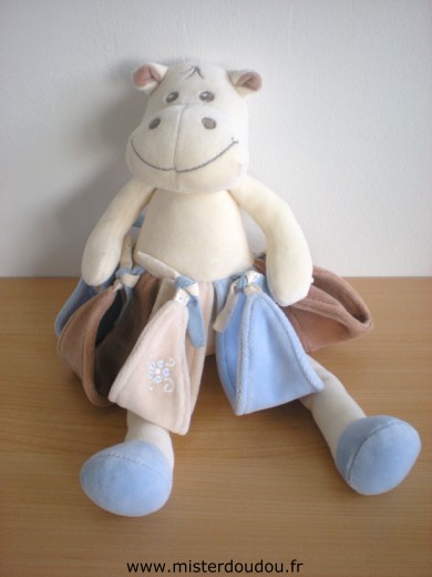 Doudou Hippopotame Takinou Ecru jupe à franges bleu marron beige 