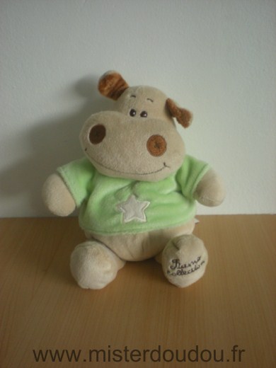 Doudou Hippopotame Tiamo Beige tshirt vert etoile blanche 