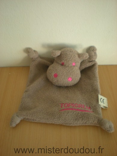 Doudou Hippopotame Topicrem Marron broderie rose topicrem 