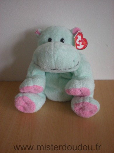 Doudou Hippopotame Ty Vert rose 