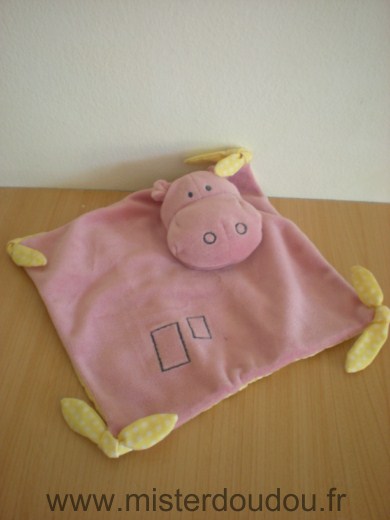 Doudou Hippopotame - marque non connue - Rose noeuds jaunes 