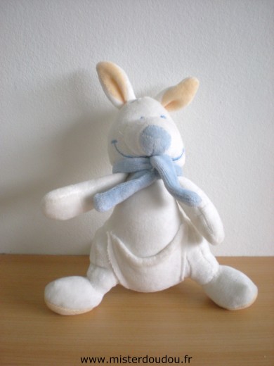 Doudou Kangourou Bmf Blanc echarpe bleue 