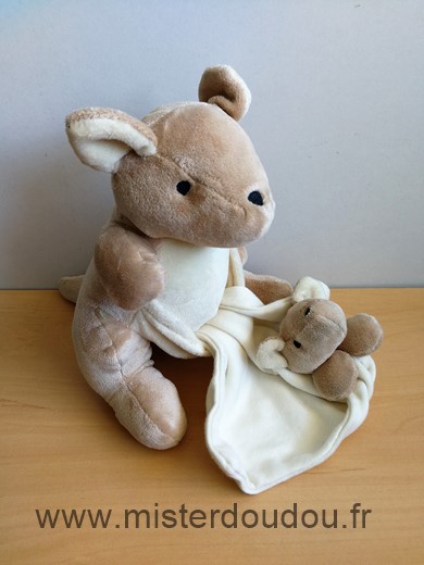 Doudou Kangourou Nature et découvertes Beige mouchoir ecru 