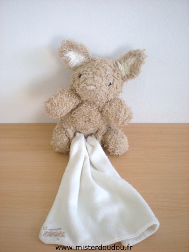 Doudou Kangourou Tigex Beige mouchoir ecru 