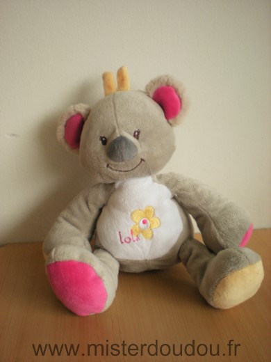 Doudou Koala Arthur et lola Bebisol lola gris rose 