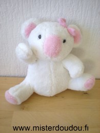 Doudou Koala Bébisol Blanc rose noeud rose 