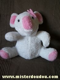 Doudou Koala Bébisol Blanc rose noeud rose 