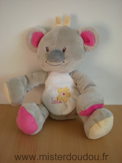 Doudou Koala Bébisol Lola gris rose de arthur et lola 