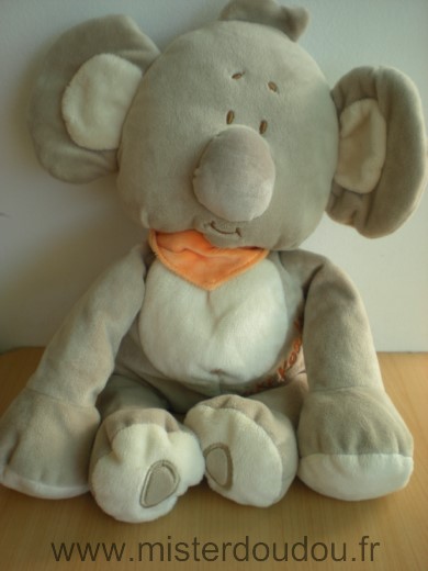 Doudou Koala Playkids Gris blanc foulard orange kiki koala 