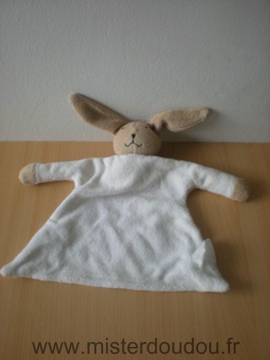 Doudou Lapin 0 Blanc beige tissus eponge 