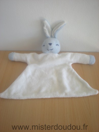 Doudou Lapin 0 Blanc bleu 