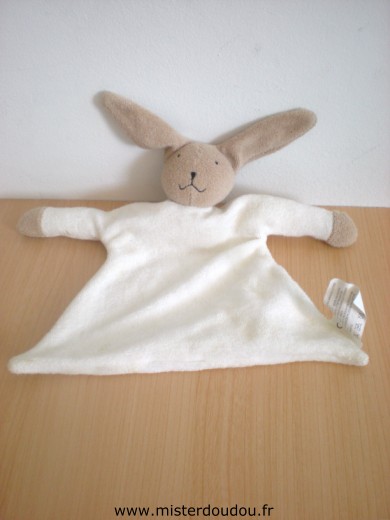 Doudou Lapin 0 Ecru marron en tissus eponge 