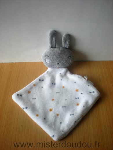 Doudou Lapin 0 Losange blanc gris etoiles points 