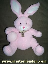 Doudou Lapin Agf mg Rose noeud carreaux marron Avec petite balle sous le bras