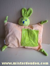 Doudou Lapin Air france Rose saumon et vert Semi plat en forme de coussin