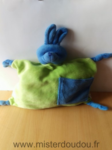 Doudou Lapin Air france Vert bleu Rembourrage un peu deforme