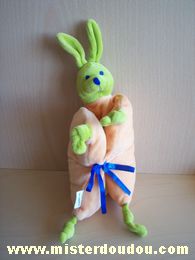 Doudou Lapin Air france Vert rose saumon 