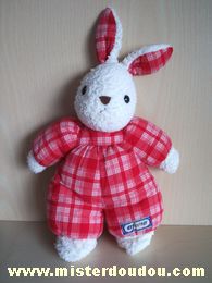 Doudou Lapin Ajena Blanc et à carreaux rouge blanc 