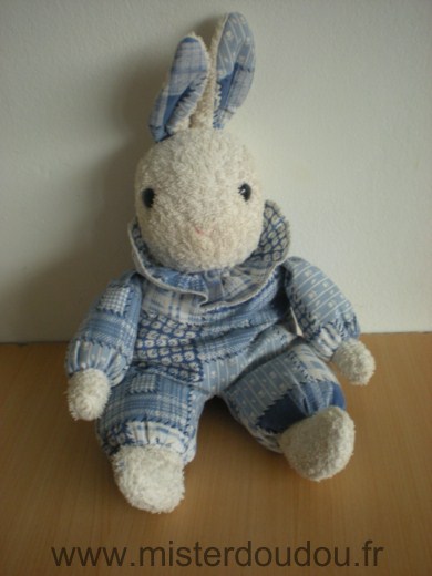 Doudou Lapin Ajena Bleu blanc carreaux 