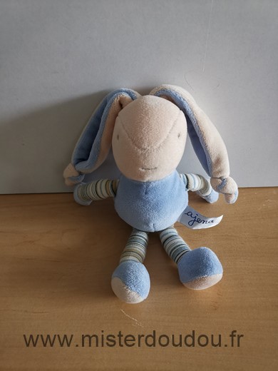 Doudou Lapin Ajena Bleu jambes rayees 