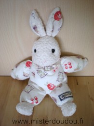 Doudou Lapin Ajena Ecru blanc motifs légumes 