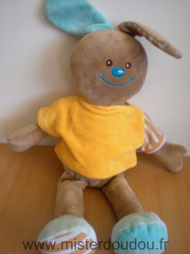 Doudou Lapin Ajena Marron tshirt jaune rapiécé pentalon manquant 