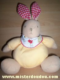 Doudou Lapin Ajena Orange beige oreilles vichy rouge 