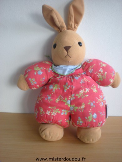 Doudou Lapin Ajena Rouge à  motifs fleurs 