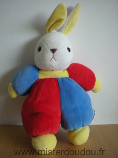 Doudou Lapin Ajena Rouge bleu jaune 