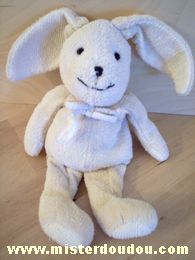 Doudou Lapin Anna club plush Beige clair interieur des oreilles jaunes Jaune sous les pattes, petit noeud cordon sous le menton