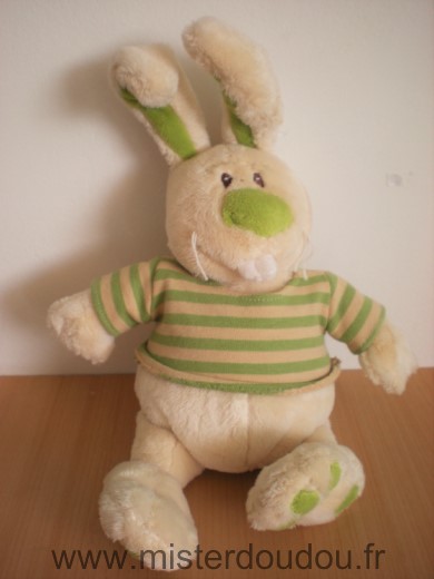 Doudou Lapin Anna club plush Beige pull raye vert beige 