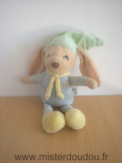 Doudou Lapin Anna club plush Bleu bonnet vert 