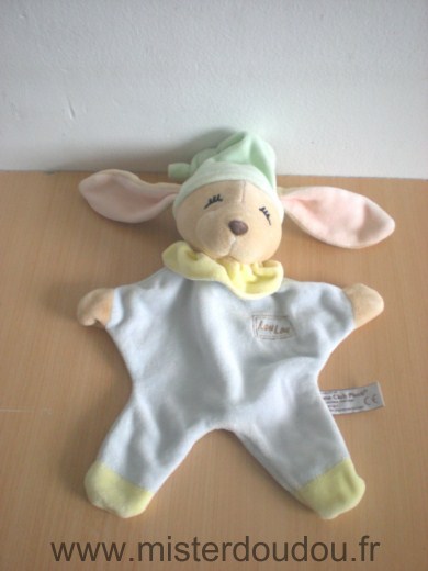 Doudou Lapin Anna club plush Louloun dormeur bleu bonnet vert col jaune 