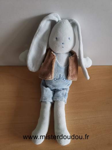 Doudou Lapin Aubisou Salopette bleue gilet marron 