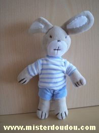 Doudou Lapin Auchan Beige tshirt tayé bleu blanc short bleu 