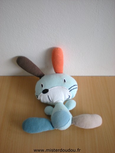 Doudou Lapin Auchan Bleu orange marron 