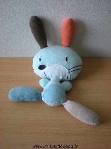 Doudou Lapin Auchan Bleu orange marron 