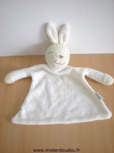 Doudou Lapin Auchan En coton blanc tête jaune 