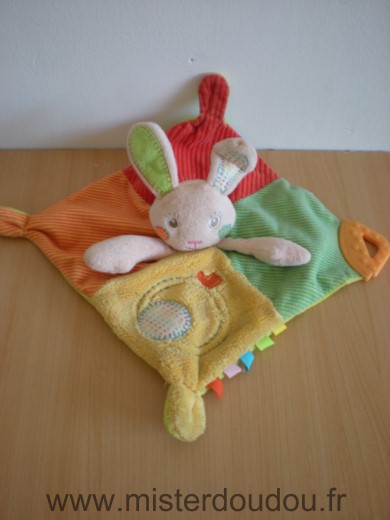 Doudou Lapin Auchan Rouge orange jaune vert anneau dentaire 