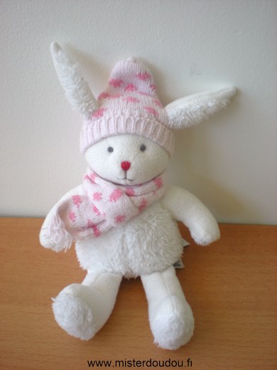 Doudou Lapin Baby gap Blanc echarpe rose bonnet rose 