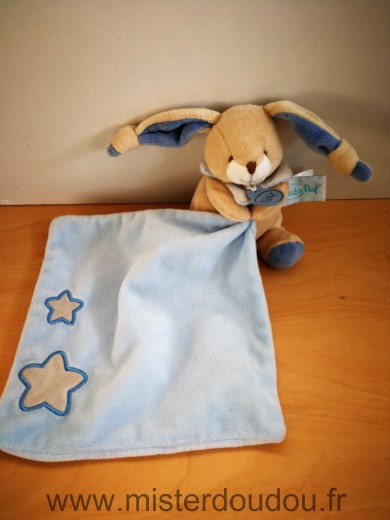 Doudou Lapin Baby nat Beige mouchoir bleu etoiles 