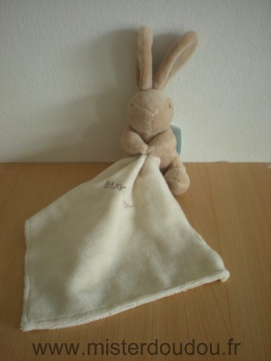 Doudou Lapin Baby nat Beige mouchoir ecru 