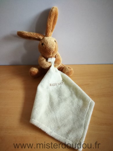 Doudou Lapin Baby nat Beige mouchoir ecru 